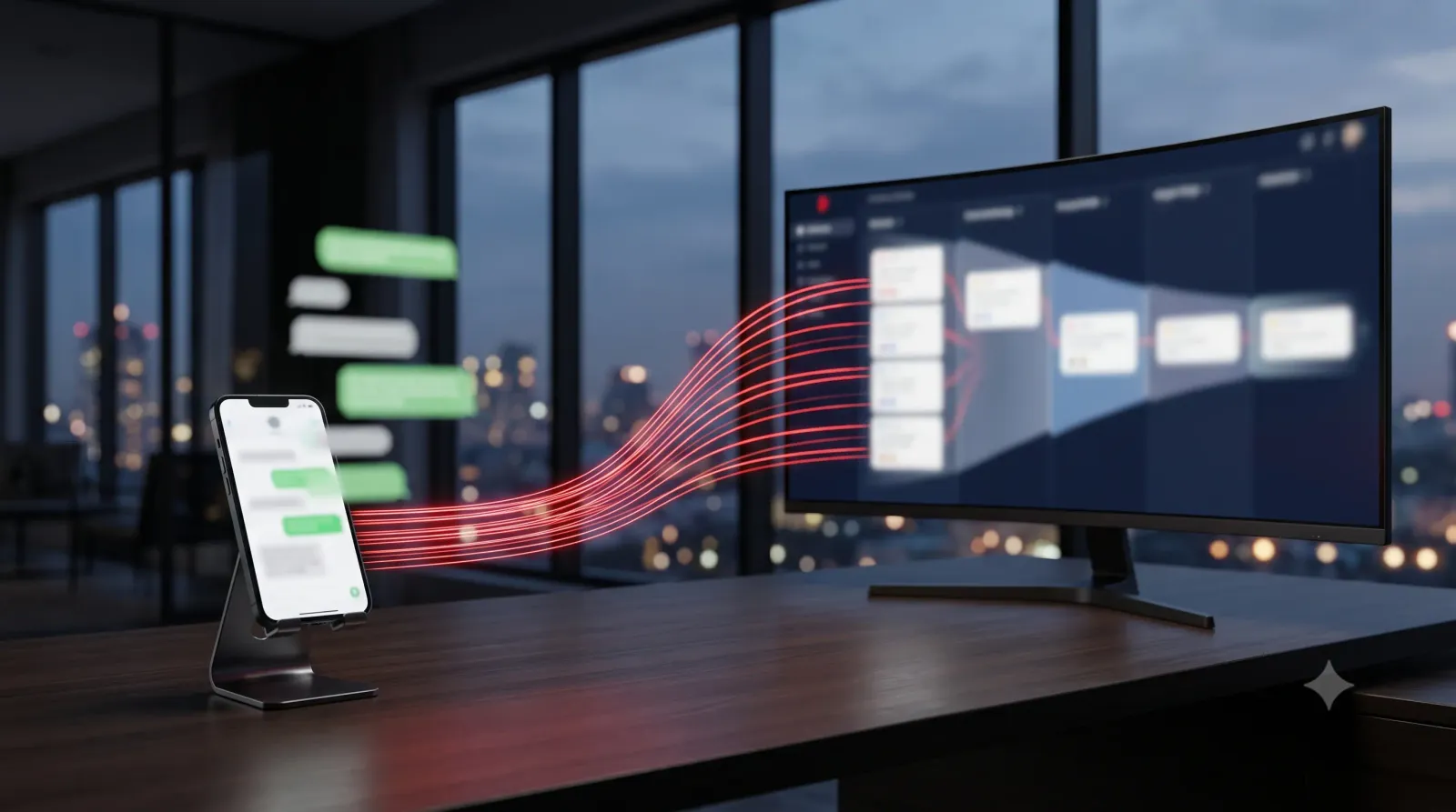 Contatos do WhatsApp fluindo automaticamente para o funil de vendas em monitor corporativo